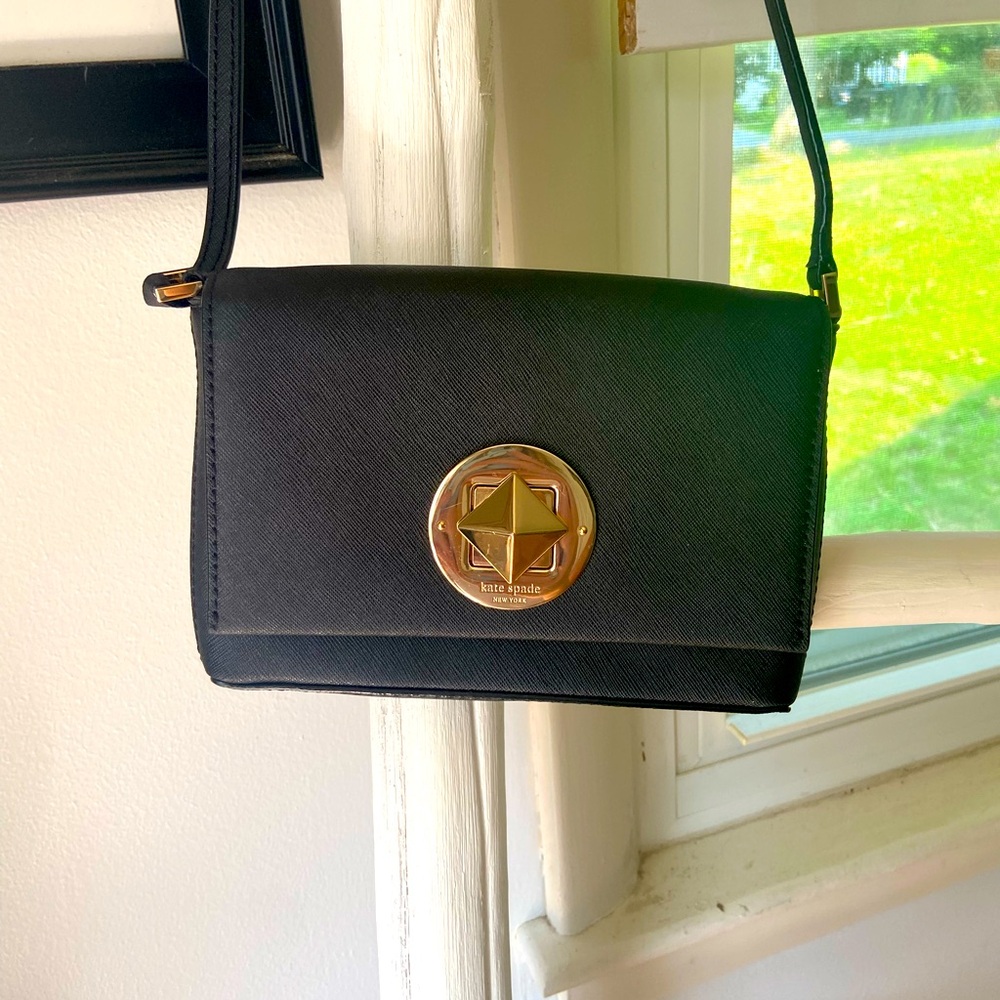 Kate Spade Shoulder Bag, Black with Gold Clasp